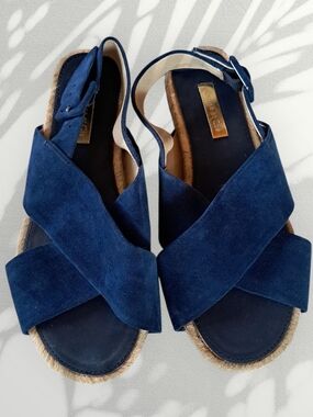 Louise et Cie Navy Suede Crisscross Slingback Sandals